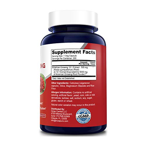 Foto 3 pulgar | Suplemento Nusapure American Ginseng 200 Cápsulas - Venta Internacional