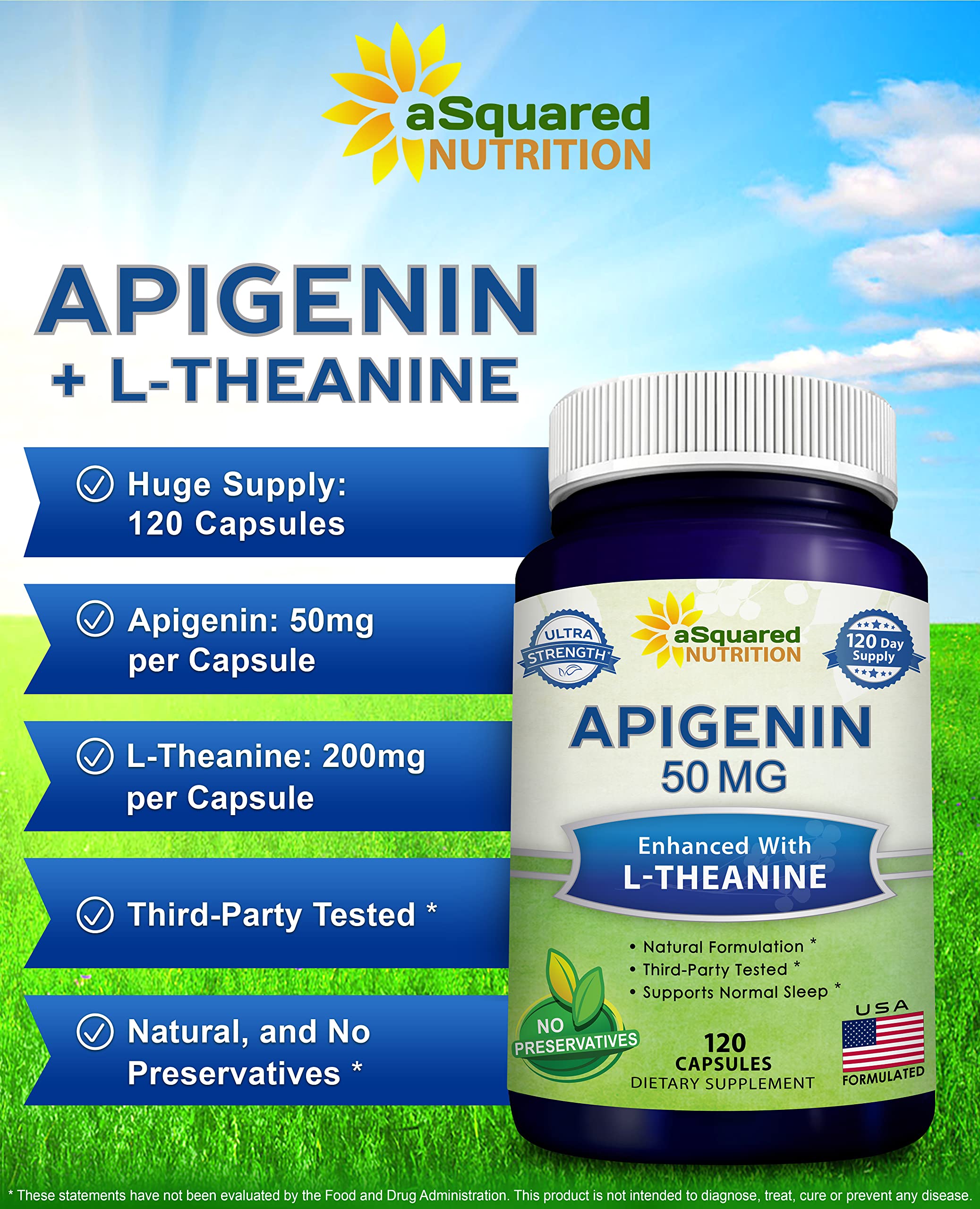 Foto 3 pulgar | Suplemento de 50 mg de Apigenina y 200 mg de L-teanina aSquared Nutrition - Venta Internacional