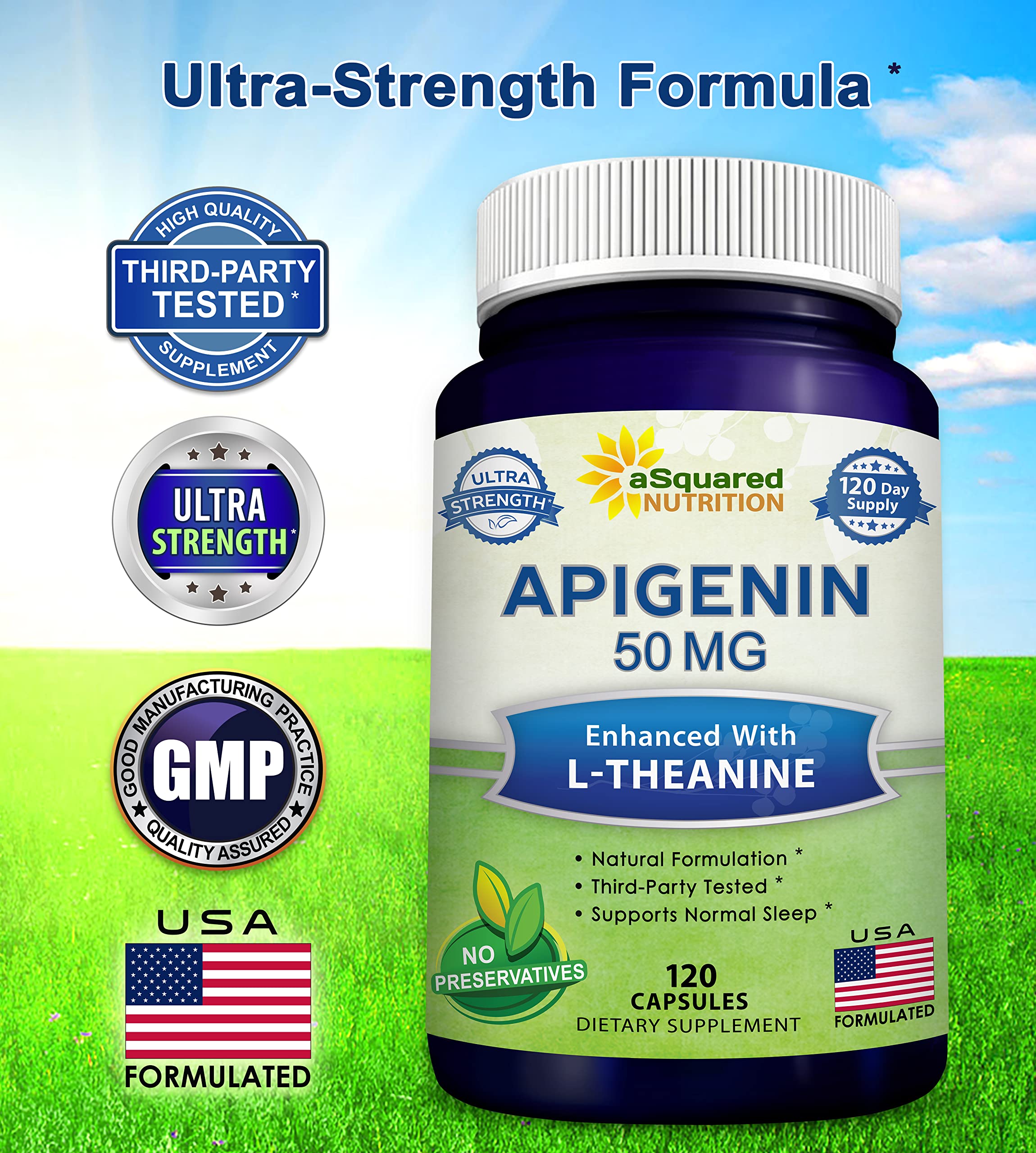 Foto 7 pulgar | Suplemento de 50 mg de Apigenina y 200 mg de L-teanina aSquared Nutrition - Venta Internacional