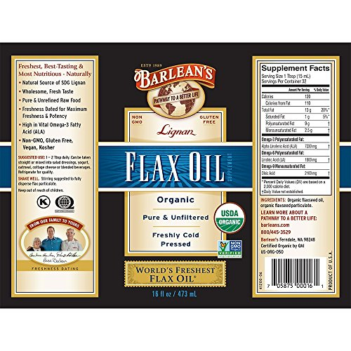 Foto 2 | Aceite De Linaza Barlean's Lignan Prensado En Frío, 480 Ml, Orgánico - Venta Internacional.