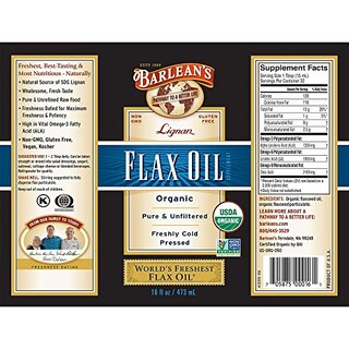 Foto 2 | Aceite De Linaza Barlean's Lignan Prensado En Frío, 480 Ml, Orgánico - Venta Internacional.