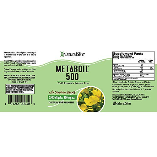Foto 8 pulgar | Suplemento Naturalslim Metaboil 500 Con Aceite De Onagra - Venta Internacional.