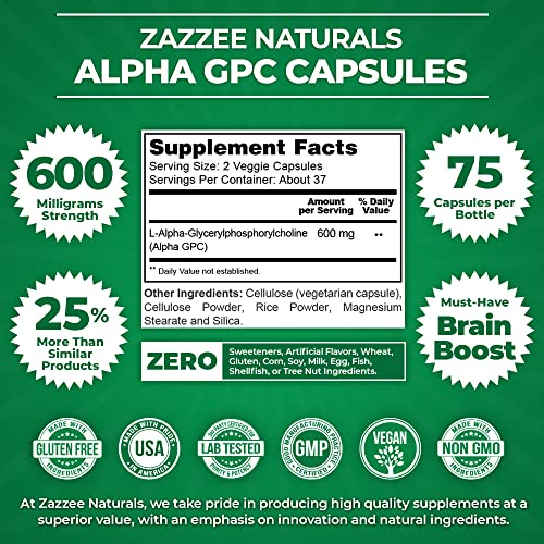 Foto 3 pulgar | Suplemento Zazzee Alpha Gpc De Colina 600 Mg 75 Cápsulas Vegano - Venta Internacional.