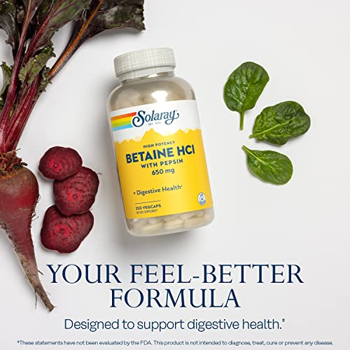 Foto 4 pulgar | Suplemento Solaray Betaína Hcl Con Pepsina 650 Mg 250 Cápsulas Vegetales - Venta Internacional.