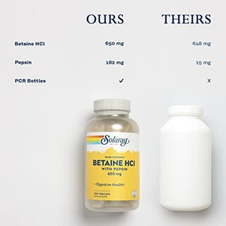 Foto 5 | Suplemento Solaray Betaína Hcl Con Pepsina 650 Mg 250 Cápsulas Vegetales - Venta Internacional.