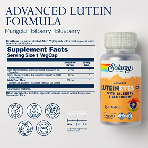 Foto 3 pulgar | Suplemento Solaray Lutein Eyes Advanced 24 mg con Bilberry 60  Cápsulas - Venta Internacional