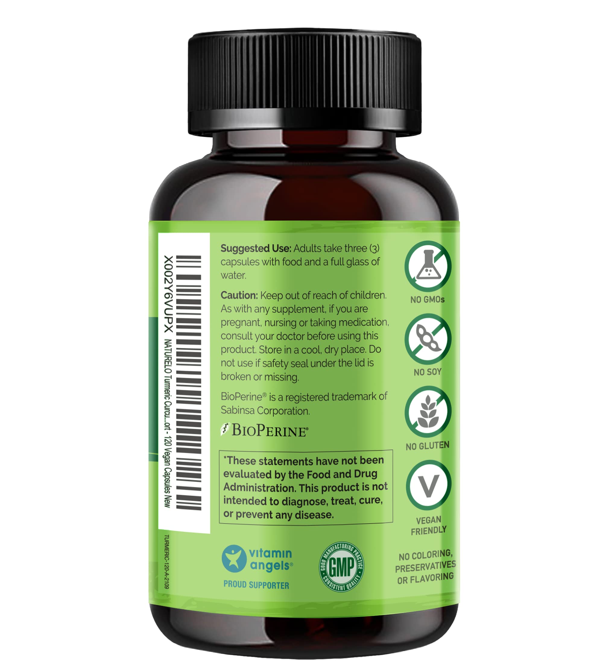 Foto 3 pulgar | Suplemento Naturelo, Cúrcuma Y Curcumina, 120 Cápsulas Veganas - Venta Internacional.