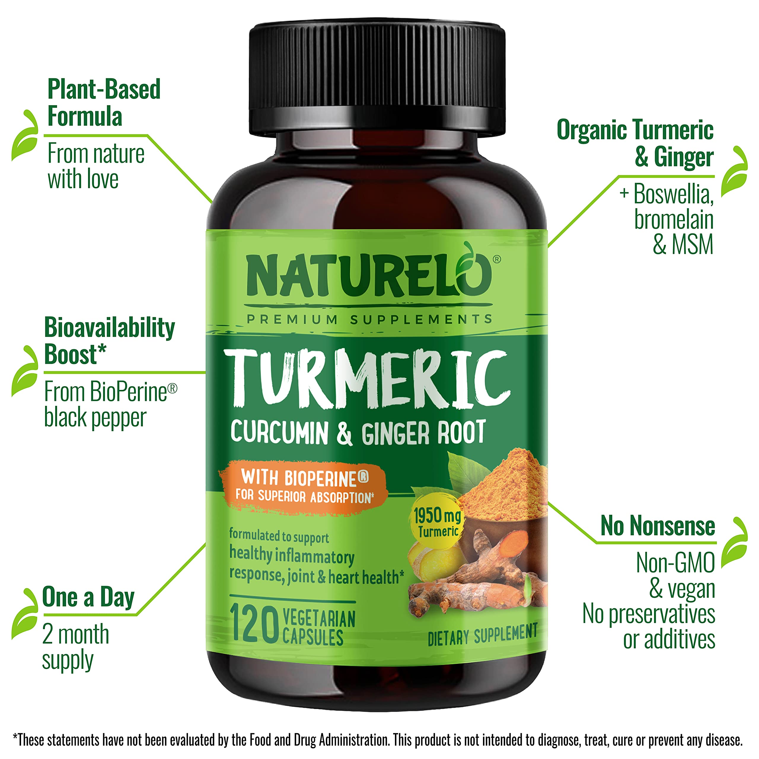 Foto 4 | Suplemento Naturelo, Cúrcuma Y Curcumina, 120 Cápsulas Veganas - Venta Internacional.