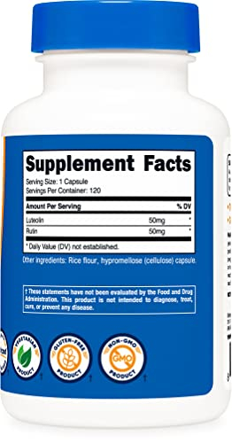 Foto 5 pulgar | Suplemento De Luteolina Nutricost Con Complejo De Rutina 100 Mg 120 C - Venta Internacional.