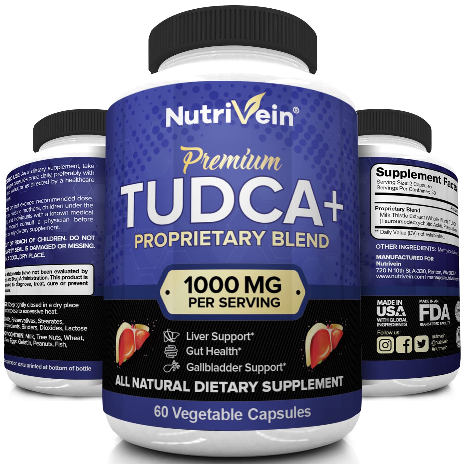 Foto 4 pulgar | Suplemento de Apoyo Hepático Nutrivein Tudca+ 1000 mg 60 Cápsulas - Venta Internacional