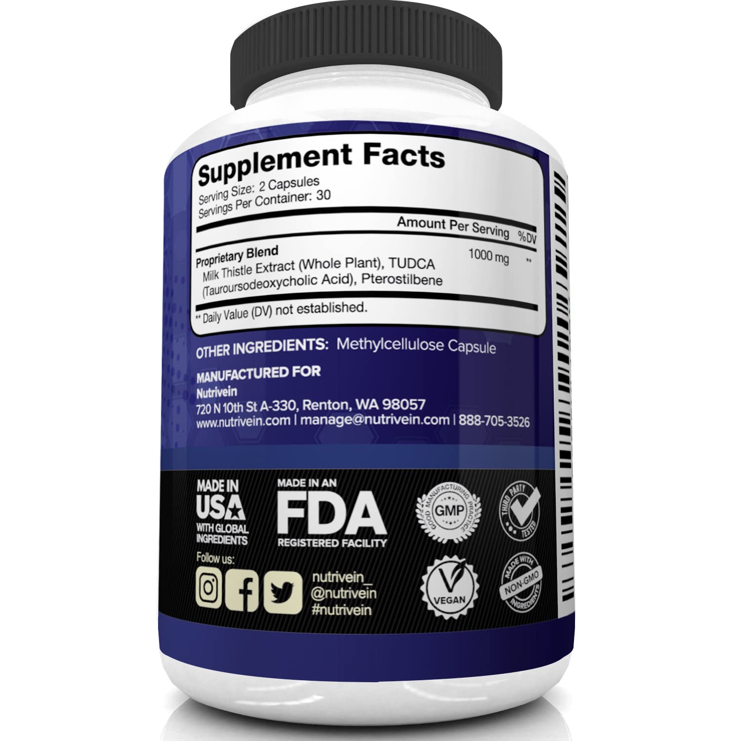 Foto 5 pulgar | Suplemento de Apoyo Hepático Nutrivein Tudca+ 1000 mg 60 Cápsulas - Venta Internacional