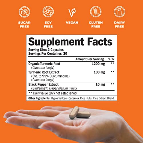 Foto 4 pulgar | Suplemento De Cúrcuma Y Curcumina 1300 Mg Con Bioperine 60 Cápsulas - Venta Internacional.