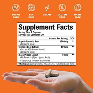 Foto 3 | Suplemento De Cúrcuma Y Curcumina 1300 Mg Con Bioperine 60 Cápsulas - Venta Internacional.