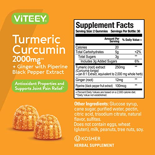 Foto 5 pulgar | Complemente Las Gomitas De Curcumina Y Cúrcuma Viteey Con Jengibre Y Pimienta - Venta Internacional.