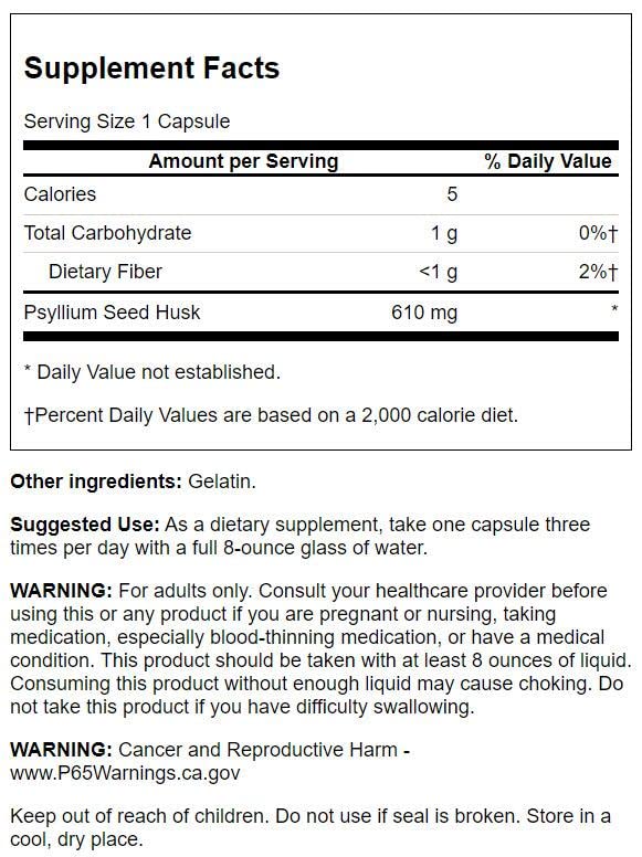 Foto 3 pulgar | Suplemento de Fibra Dietética Swanson Psyllium Husk 610 mg 300 Cápsulas - Venta Internacional