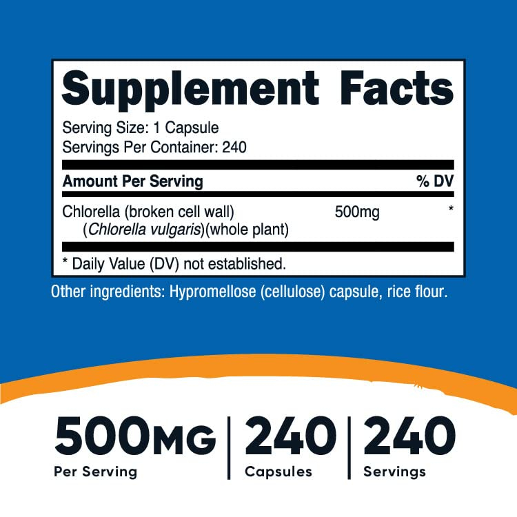 Foto 3 pulgar | Cápsulas de Clorella Nutricost 500 mg 240 Cápsulas - Venta Internacional