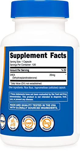 Foto 5 pulgar | Suplemento Nutricost Dhea 25 Mg 120 Cápsulas Sin Gluten - Venta Internacional.