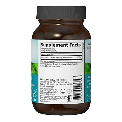 Foto 3 pulgar | Suplemento Organic India Gotu Kola Herbal 90 Cápsulas - Venta Internacional