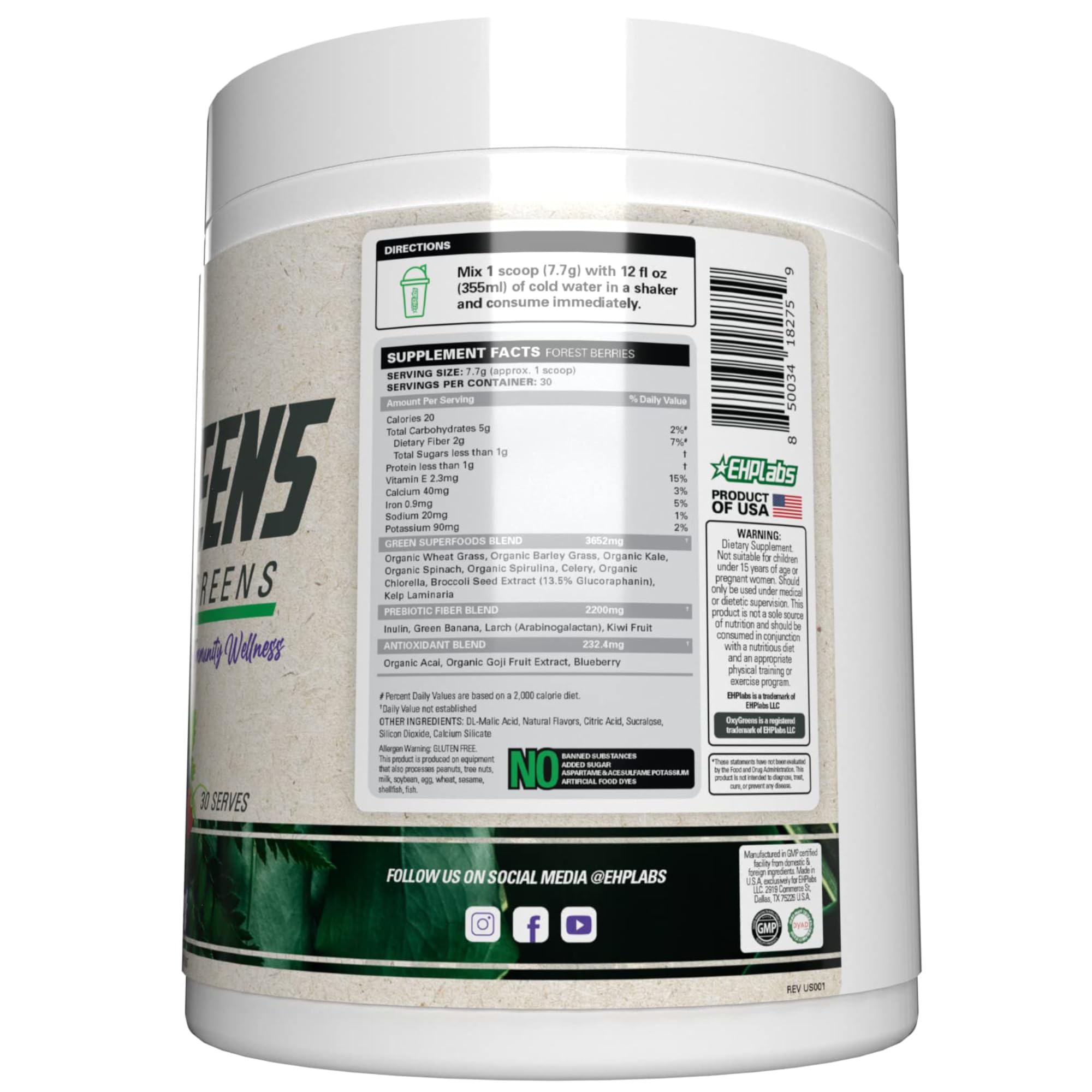 Foto 7 pulgar | Super Greens En Polvo Ehp Labs Oxygreens Con Espirulina 150 G - Venta Internacional