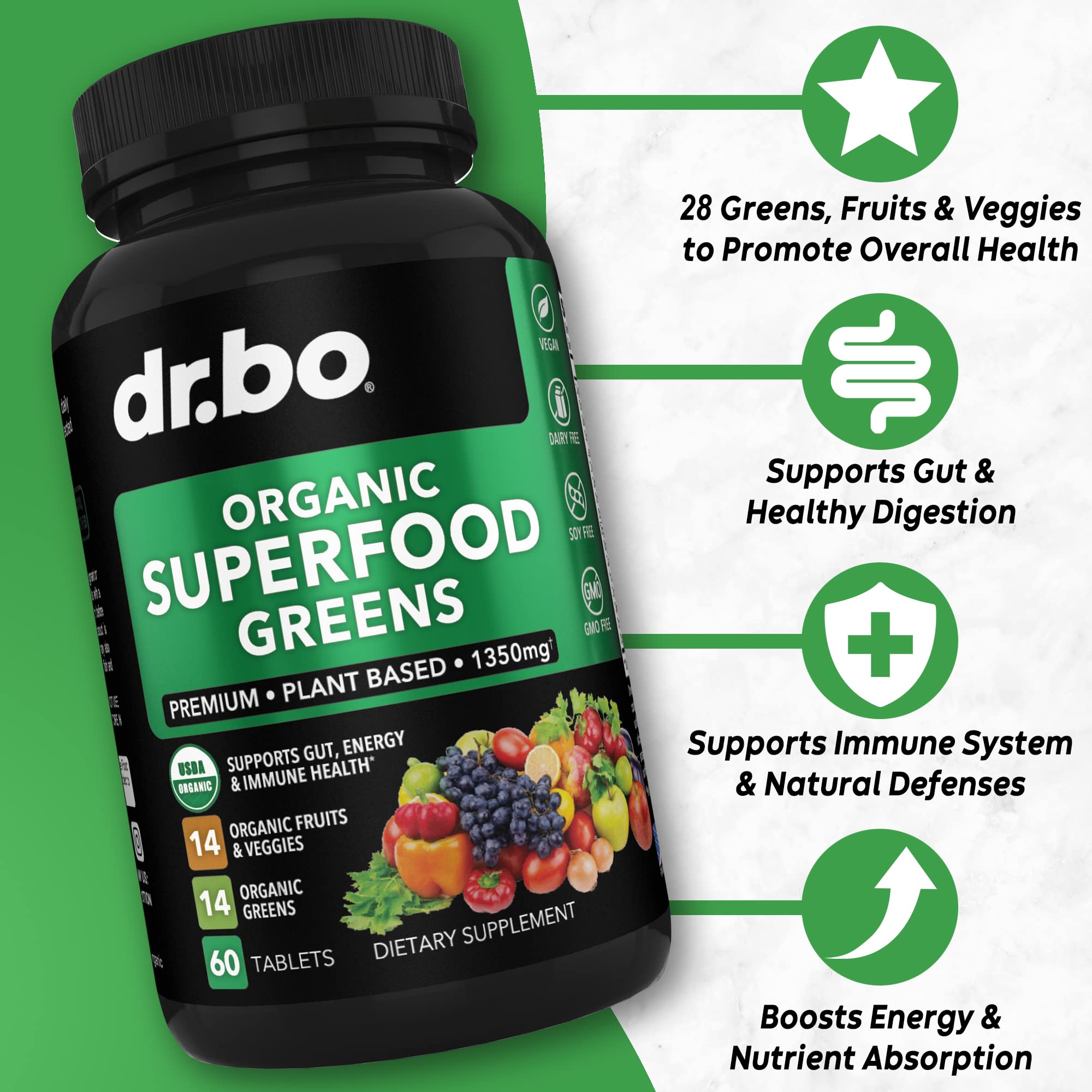 Foto 3 pulgar | Suplemento de Superalimentos Orgánicos Dr. Bo: Verduras Y Frutas - Venta Internacional