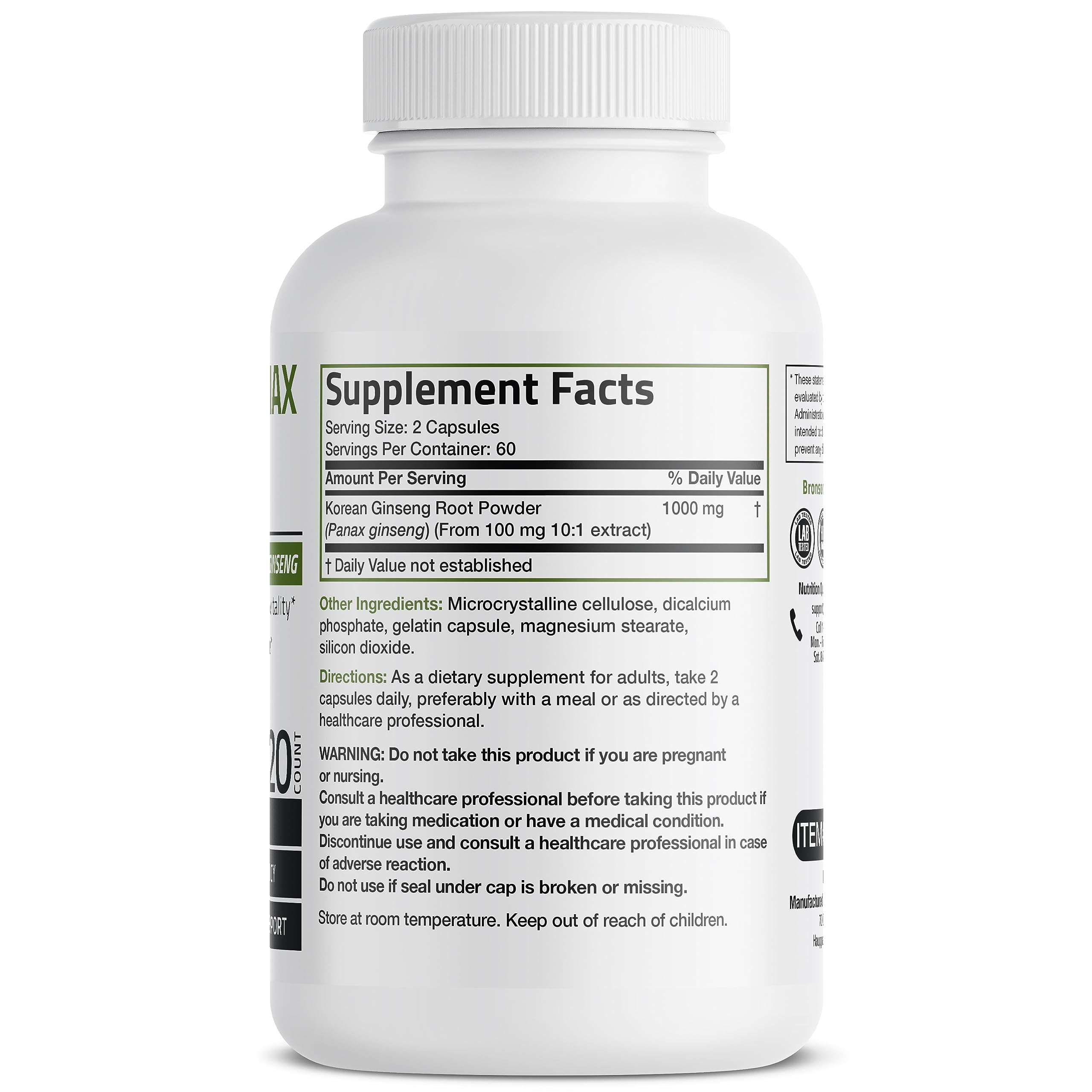 Foto 3 pulgar | Suplemento Bronson Korean Panax Ginseng 1000 mg para Obtener Energía - Venta Internacional