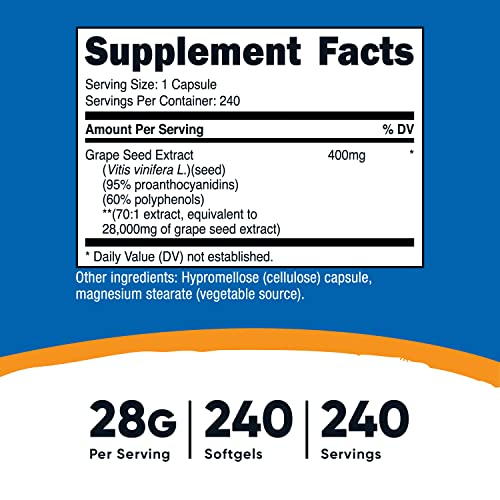 Foto 3 pulgar | Suplemento Nutricost de Extracto de Semilla de Uva 28 000 mg 240 Cápsulas - Venta Internacional