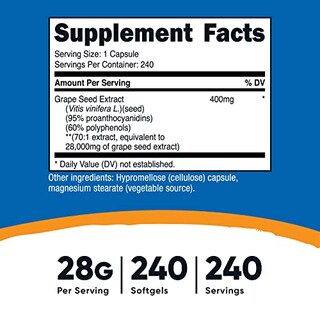 Foto 2 | Suplemento Nutricost de Extracto de Semilla de Uva 28 000 mg 240 Cápsulas - Venta Internacional