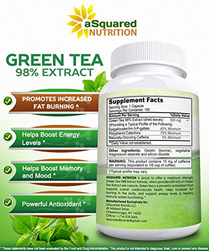 Foto 8 pulgar | Suplemento de Extracto de Té Verde aSquared Nutrition 500 mg 180 Cápsulas - Venta Internacional