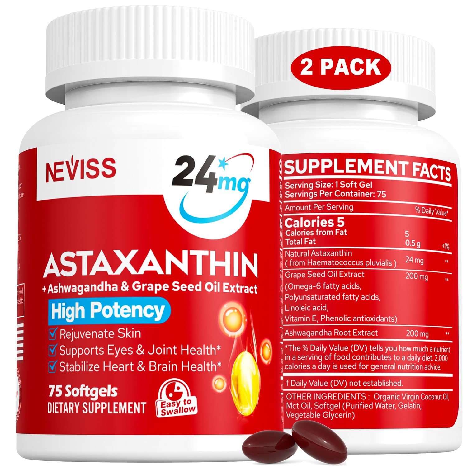 Foto 2 pulgar | Suplemento de Astaxantina Neviss de 24 mg con Suministro de Uva para 5 Meses - Venta Internacional