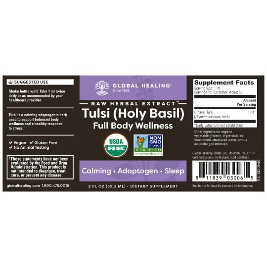 Foto 3 pulgar | Suplemento Global Healing Organic Tulsi Holy Basil 60 ml - Venta Internacional