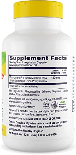 Foto 3 pulgar | Suplemento de Pycnogenol Healthy Origins 150 Mg 60 Cápsulas Vegetarianas - Venta Internacional