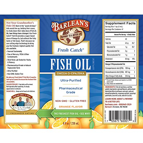 Foto 2 | Suplemento De Aceite De Pescado Barlean's Fresh Catch, 240 Ml, Sabor A Naranja - Venta Internacional.