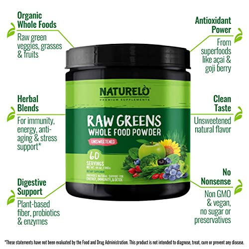 Foto 5 pulgar | Superalimento En Polvo Naturelo Raw Greens, Sin Azúcar, 60 Porciones - Venta Internacional.