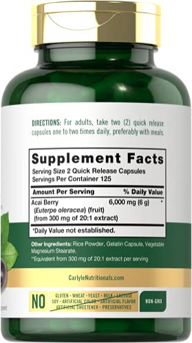 Foto 3 pulgar | Suplemento Carlyle Acai Berry, Cápsulas De 6000 Mg, 250 Unidades - Venta Internacional.