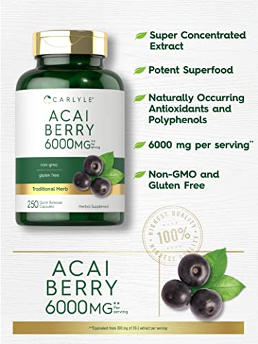 Foto 4 pulgar | Suplemento Carlyle Acai Berry, Cápsulas De 6000 Mg, 250 Unidades - Venta Internacional.