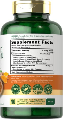 Foto 3 pulgar | Suplemento De Curcumina De Cúrcuma Carlyle 3000 Mg 180 Cápsulas - Venta Internacional.