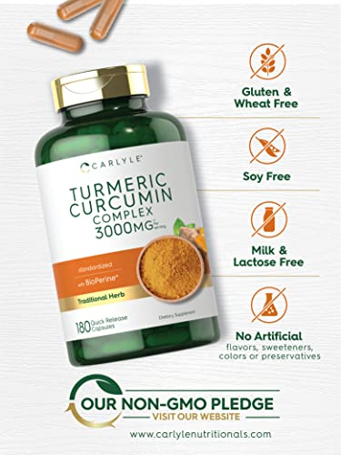 Foto 5 pulgar | Suplemento De Curcumina De Cúrcuma Carlyle 3000 Mg 180 Cápsulas - Venta Internacional.