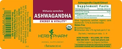 Foto 6 | Suplemento De Extracto De Ashwagandha Orgánico De Herb Pharm, 30 Ml - Venta Internacional.