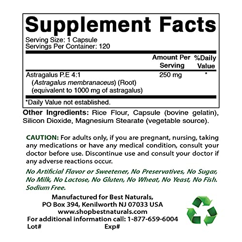 Foto 3 pulgar | Suplemento Best Naturals Astragalus, Cápsula De 1000 Mg, 120 Unidades - Venta Internacional.