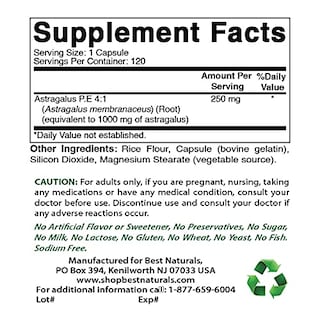 Foto 2 | Suplemento Best Naturals Astragalus, Cápsula De 1000 Mg, 120 Unidades - Venta Internacional.