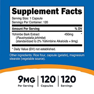 Foto 2 | Suplemento Nutricost Extracto De Corteza De Yohimbe 450 Mg 120 Cápsulas - Venta Internacional.