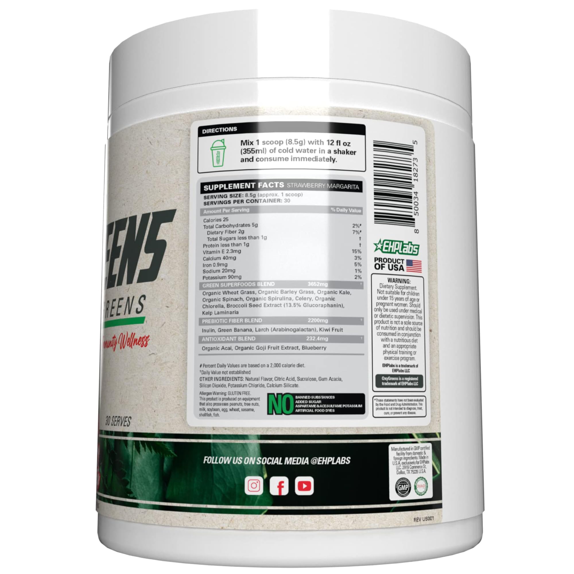 Foto 7 pulgar | Super Greens En Polvo Ehp Labs Oxygreens Con Espirulina 150 G - Venta Internacional.