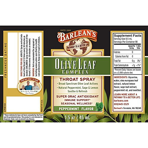 Foto 3 pulgar | Spray Para Garganta Barlean's Olive Leaf Complex, 44 Ml, Menta - Venta Internacional.