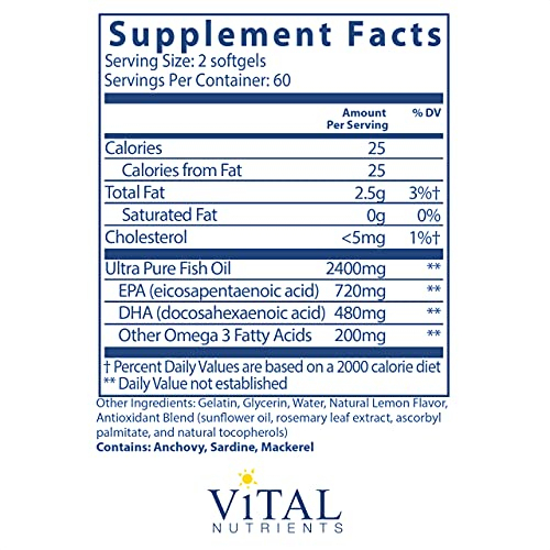 Foto 3 pulgar | Aceite De Pescado Ultrapuro Supplement Vital Nutrients 700 120 G - Venta Internacional.