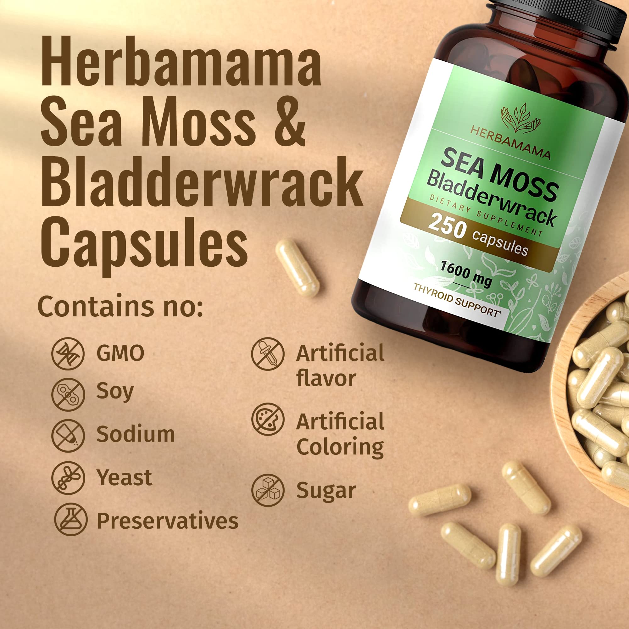 Foto 6 pulgar | Suplemento Herbamama Sea Moss Bladderwrack, Cápsulas De 250 Unidades - Venta Internacional.