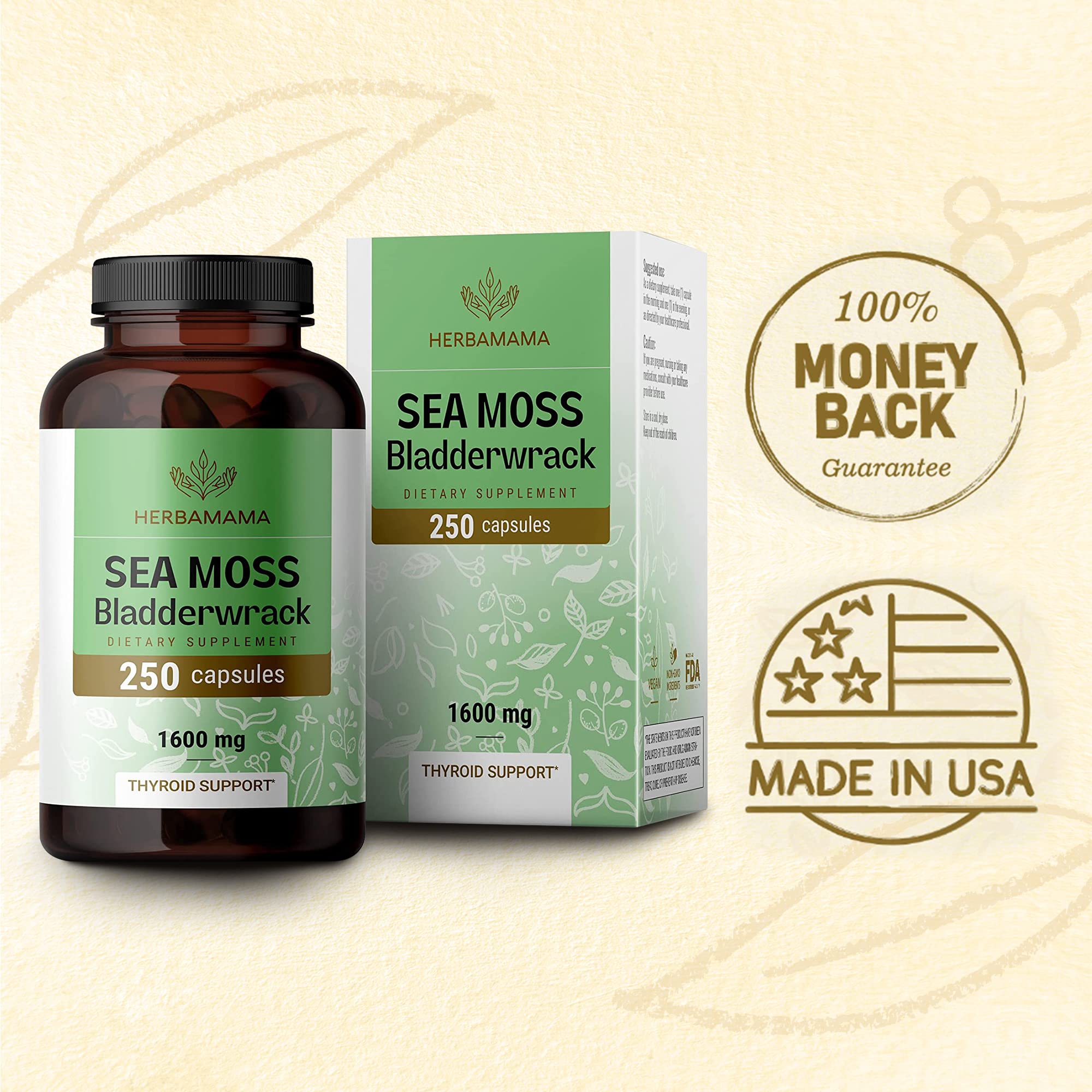 Foto 7 | Suplemento Herbamama Sea Moss Bladderwrack, Cápsulas De 250 Unidades - Venta Internacional.