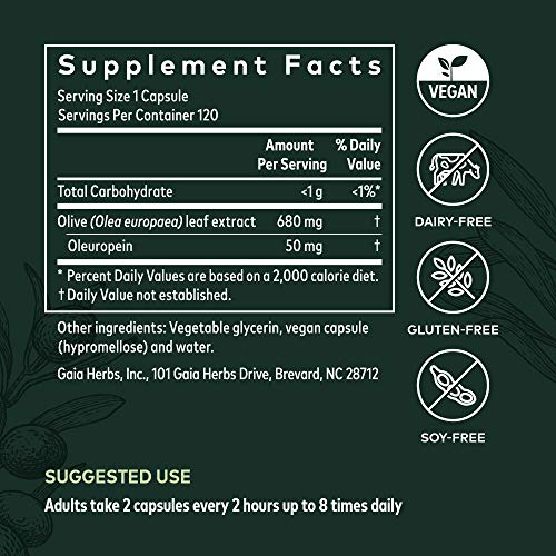 Foto 7 pulgar | Suplemento Gaia Herbs Olive Leaf 680 Mg Vegano 120 Cápsulas - Venta Internacional.