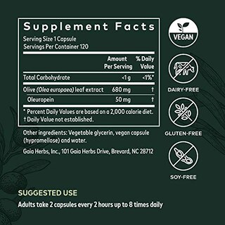 Foto 6 | Suplemento Gaia Herbs Olive Leaf 680 Mg Vegano 120 Cápsulas - Venta Internacional.