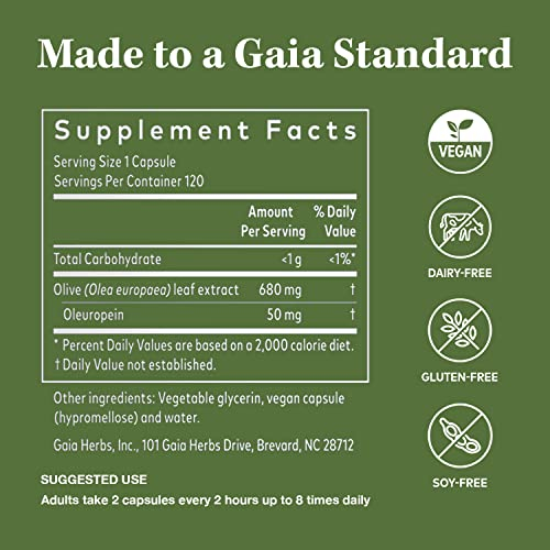 Foto 8 pulgar | Suplemento Gaia Herbs Olive Leaf 680 Mg Vegano 120 Cápsulas - Venta Internacional.