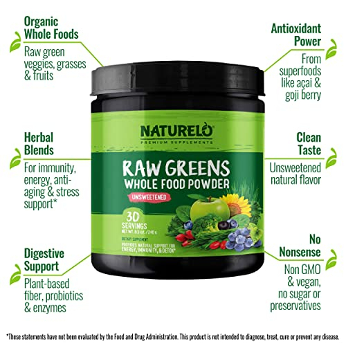 Foto 5 pulgar | Superalimento En Polvo Naturelo Raw Greens, Sin Azúcar, 30 Porciones - Venta Internacional.